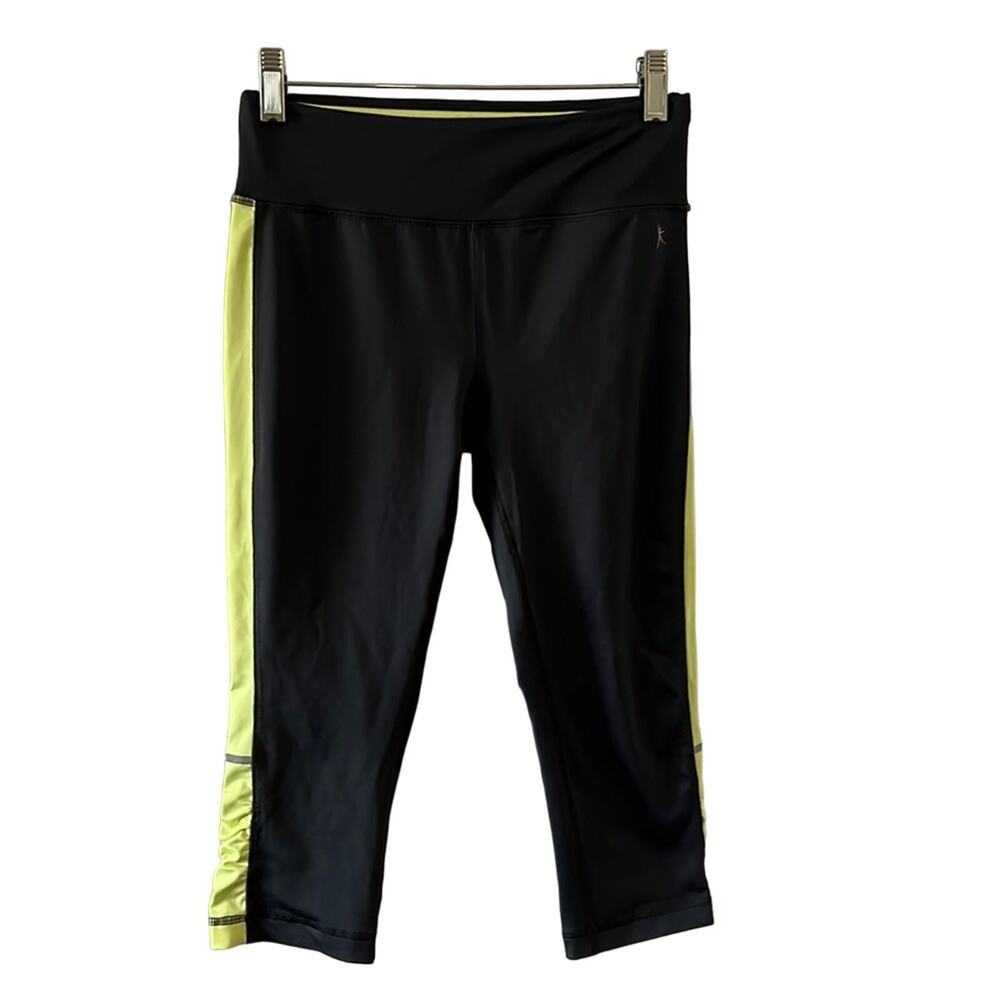 Danskin Now Fitted Gray & Neon Yellow Capri Athletic Pants Woman Size Small 0/2